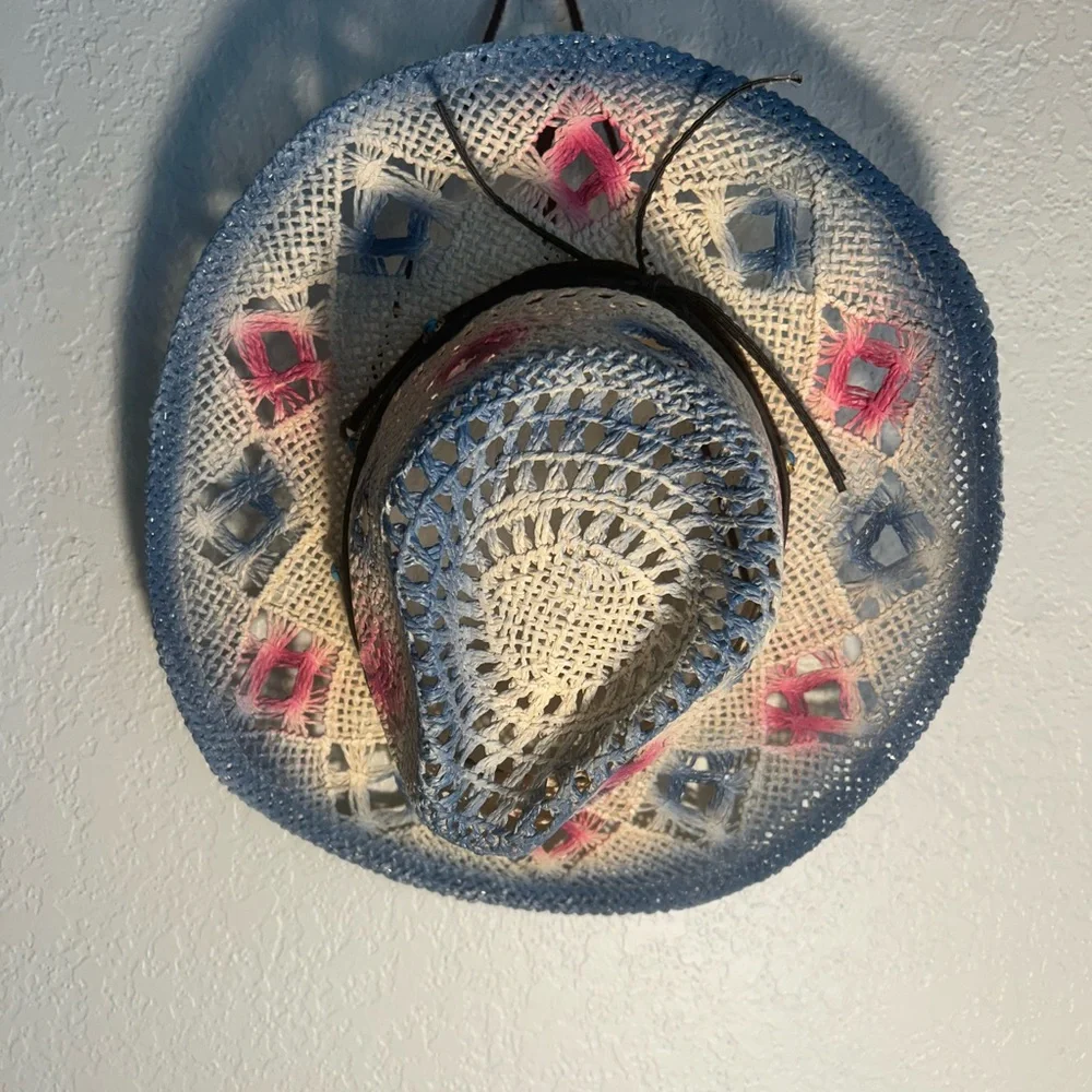 100% Paper Colorful Crochet Cowboy Hat - Picture 1 of 3